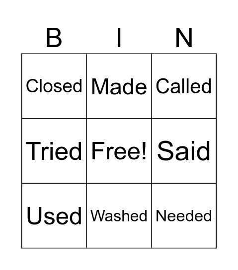 Simple Past Verbs Bingo Card
