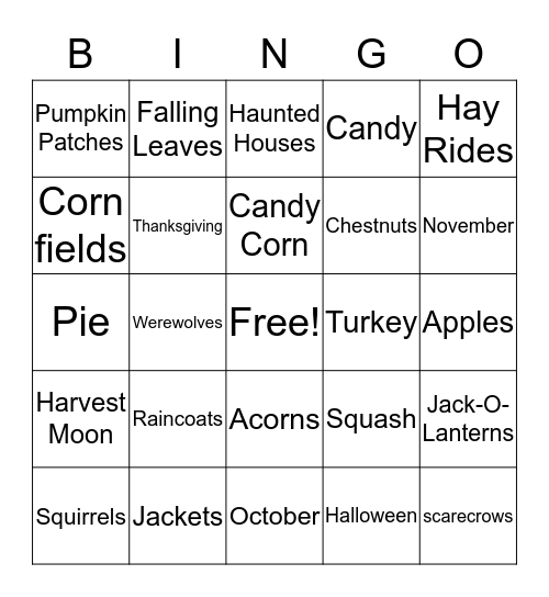 Fall Bingo Card