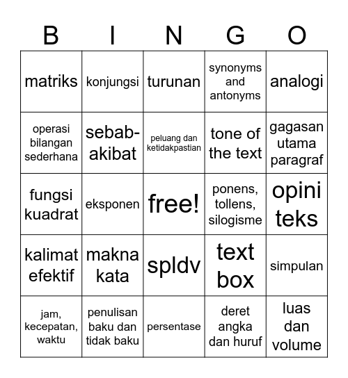 UTBK Bingo Card