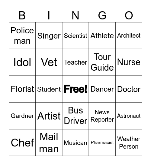 OCUPATIONS Bingo Card
