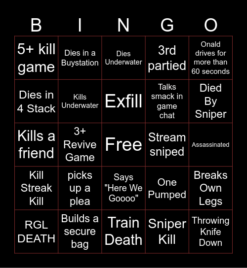 OT Bingo Card Bingo Card