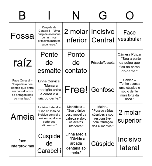 BINGO ODONTOLÓGICO Bingo Card