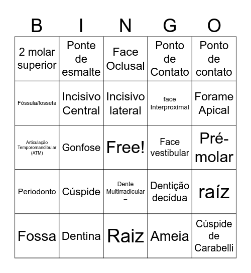 BINGO ODONTOLÓGICO Bingo Card