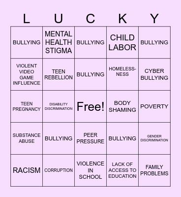SOCIAL ISSUES Bingo Card