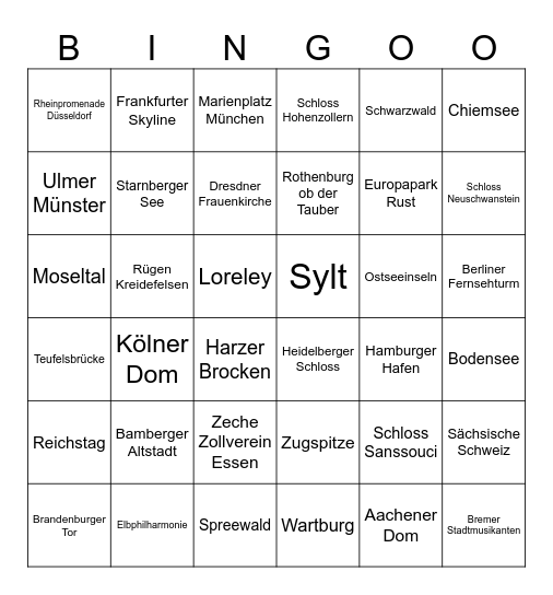 Deutschland Sehenswürdigkeiten Bingo Card