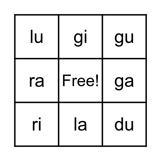 Suku kata Bingo Card