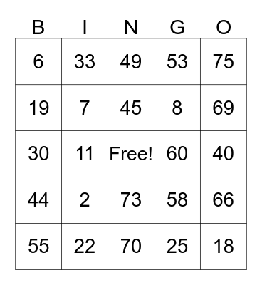 Girls Open Forum Bingo Card