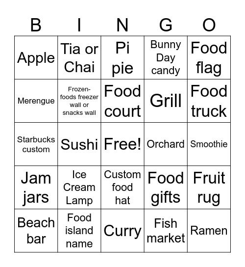Foodie ACNH Bingo Card