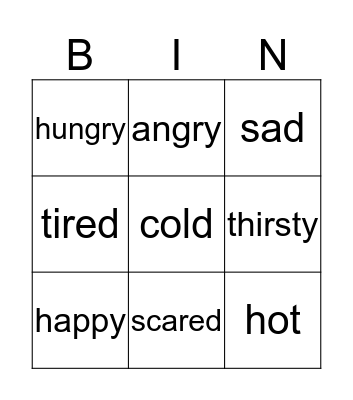 Feelings Bingo Card