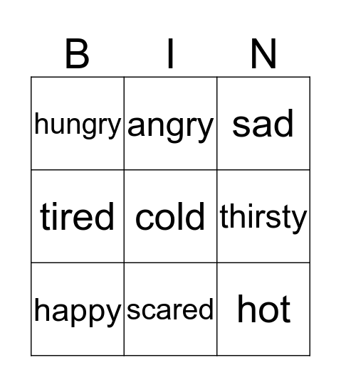 Feelings Bingo Card
