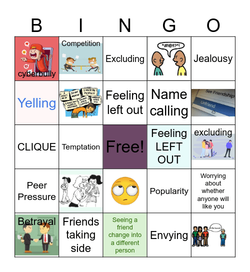 Middle School Drama Bingo Card