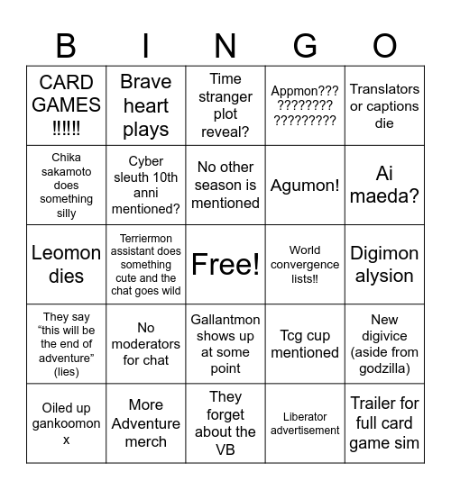 Digimon Con 2025 Bingo Card