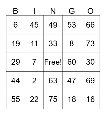 Girls Open Forum Bingo Card