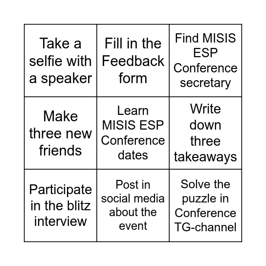 MISIS English Days Bingo Card