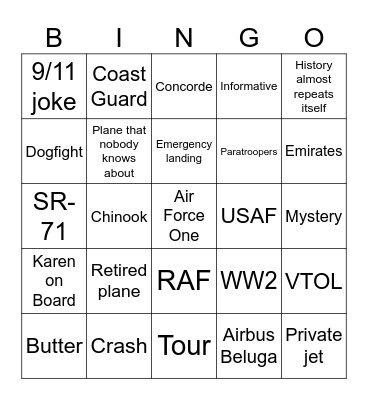 Aviation Bingo Card