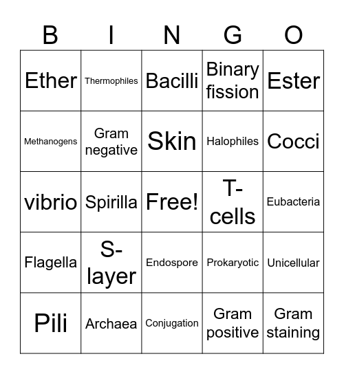 Bacteria BINGO Card