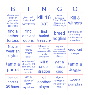 Minecraft Bingo Card
