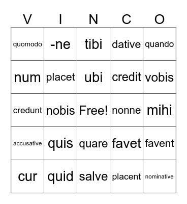Stage 11 Verbs with Dative & Question Words Bingo Card