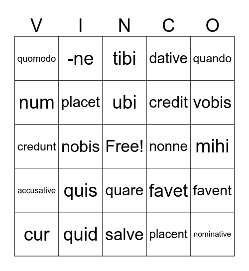 Stage 11 Verbs with Dative & Question Words Bingo Card