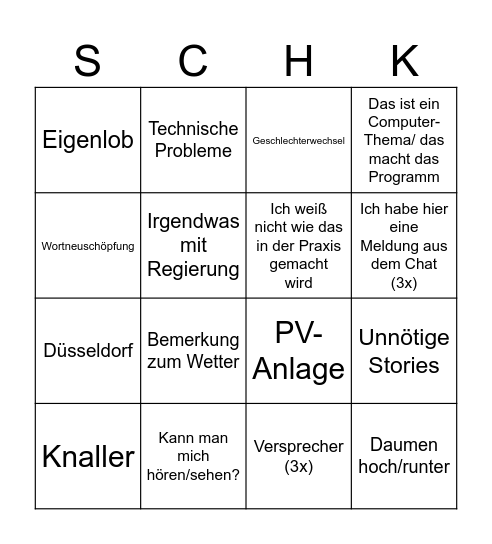 Schuka Bingo Card
