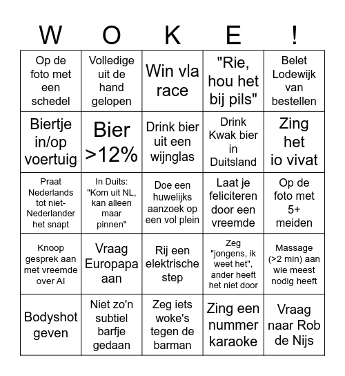 Wokend Bingo Card
