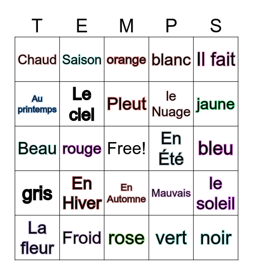 Les Saisons Bingo Card