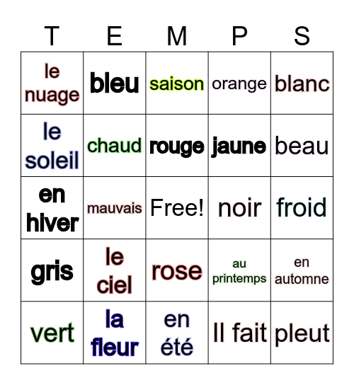 Les Saisons Bingo Card