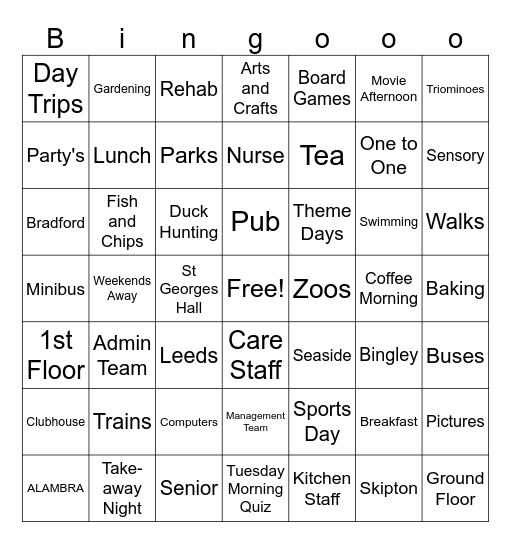 Staveley Bingo Card