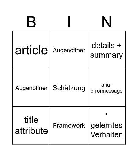 A11y Bingo Card