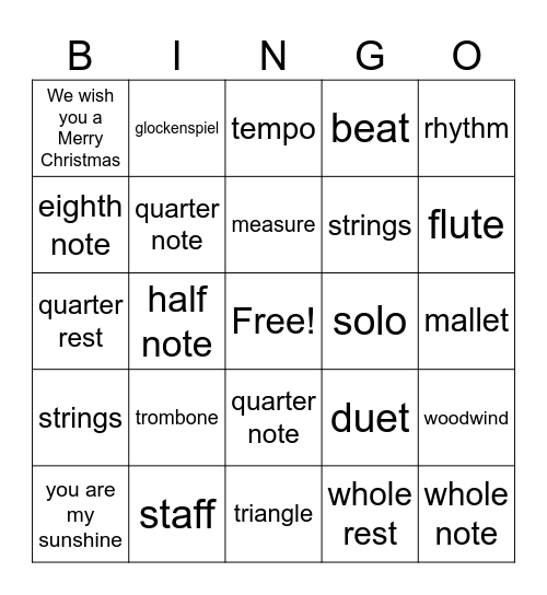 music bingo #2 Bingo Card