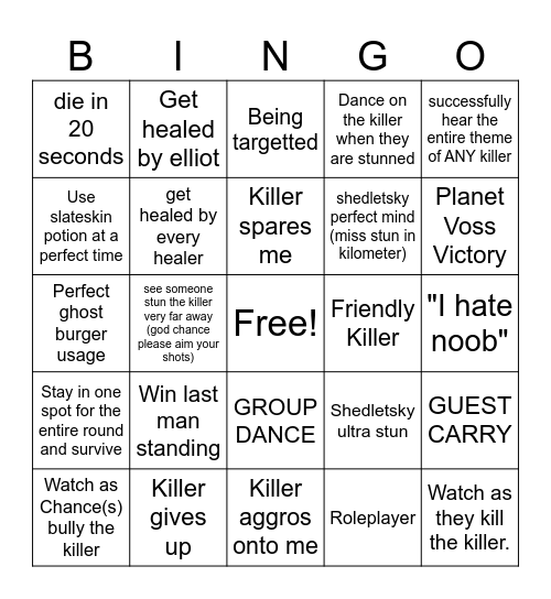 Noob Forsaken Bingo Card