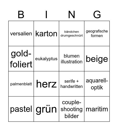 hochzeit Bingo Card