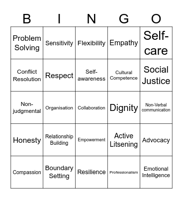 Social work bingo Card