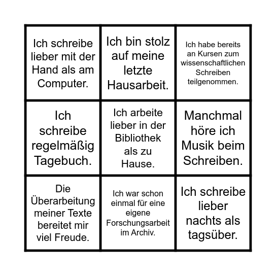 Schreibtage 2025 am GWZ Bingo Card
