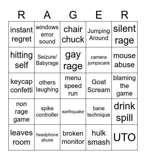 Gaming Rage Bingo Card