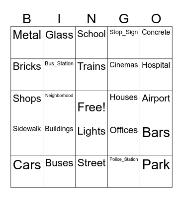 This is the City Bingo Card