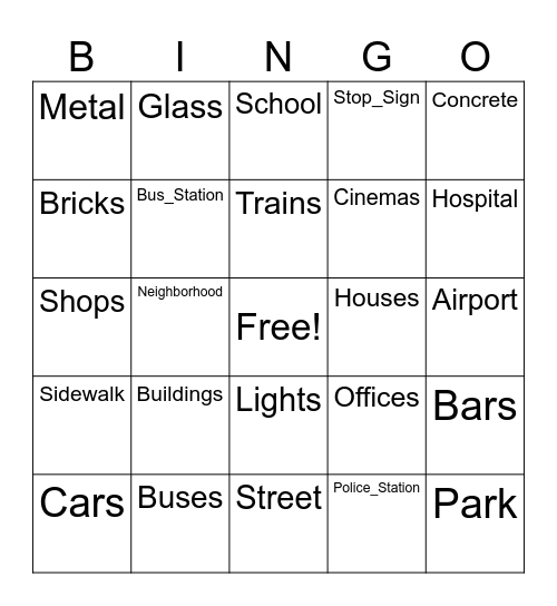 This is the City Bingo Card