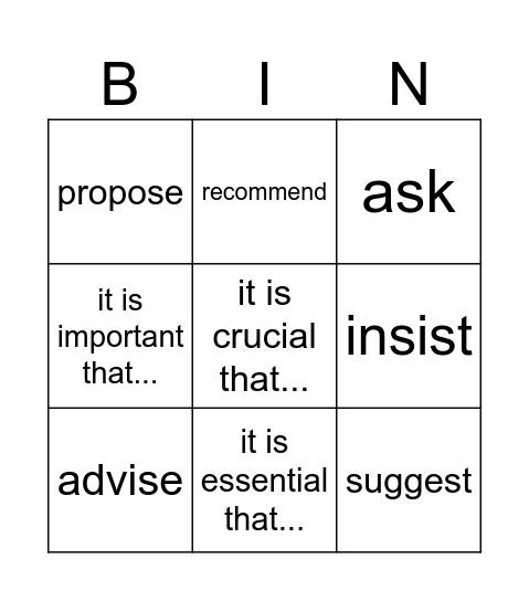 Subjunctive Bingo Card