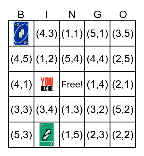 coordinate plane BINGO game Bingo Card