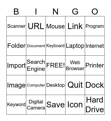 Computer Vocabulary Bingo Card