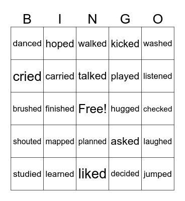 Regular Past Tense Verbs Bingo Card