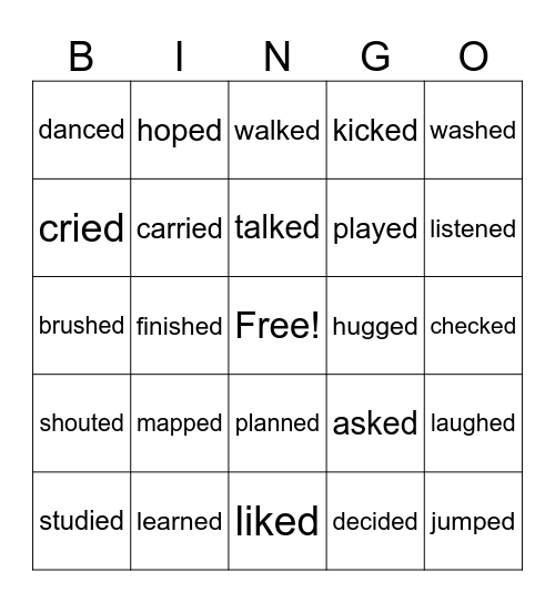 Regular Past Tense Verbs Bingo Card