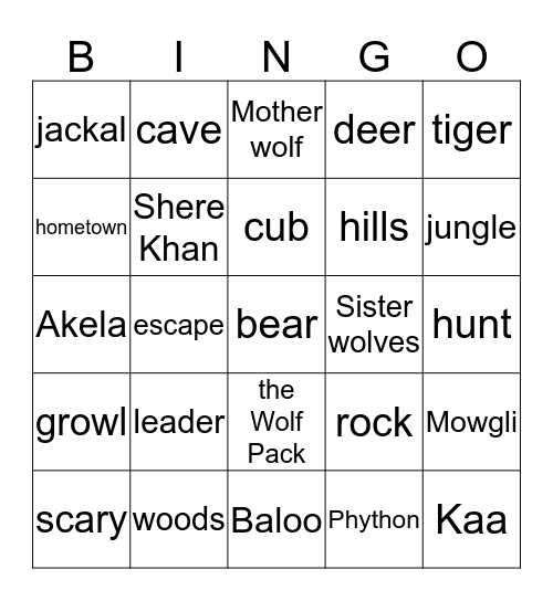 Jungle Book 1 Bingo Card