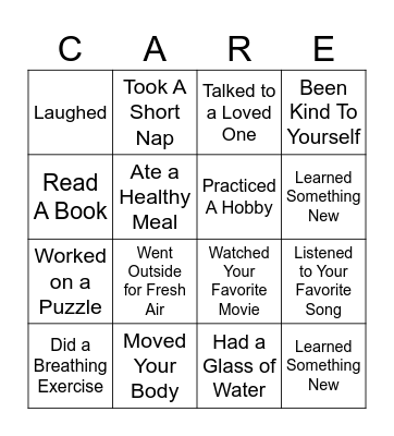 Self Care Bingo Card
