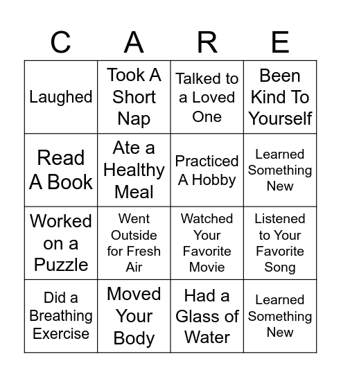 Self Care Bingo Card
