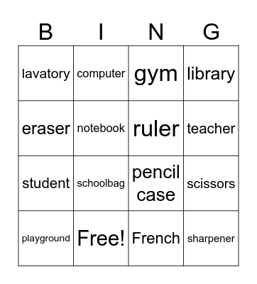 At school Bingo Card