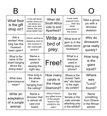Natural History Museum Bingo! Bingo Card