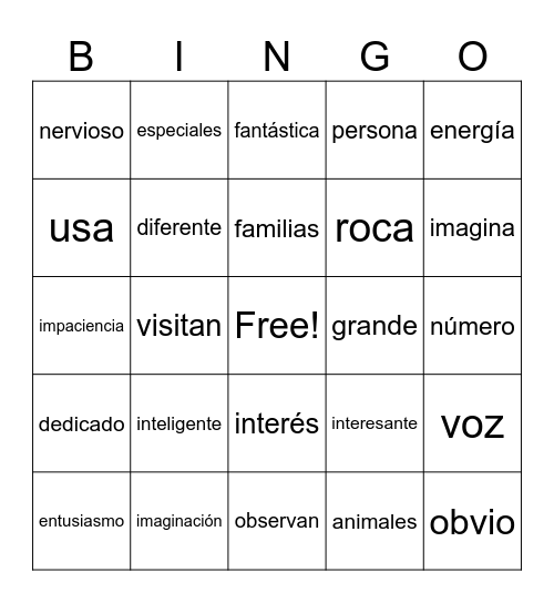 Cognados de "Llama en Lima" Bingo Card