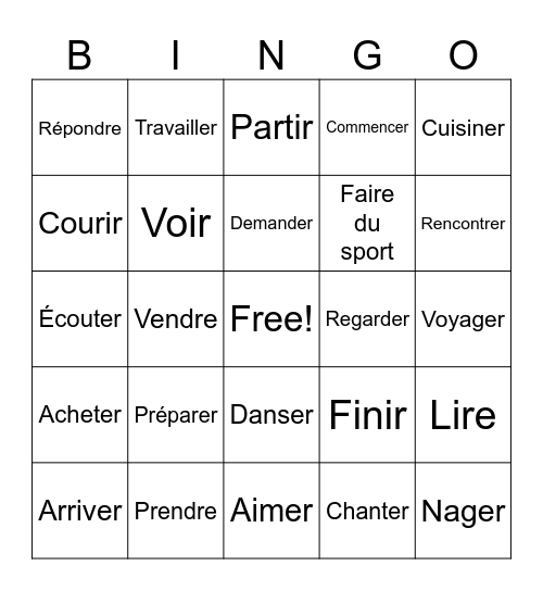 LE FUTUR PROCHE Bingo Card