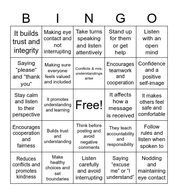 RESPECT Bingo Card